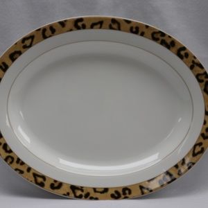 LAUREN RALPH LAUREN SAFARI LEOPARD LARGE OVAL SERVING PLATTER - BLACK/TAN - NEW